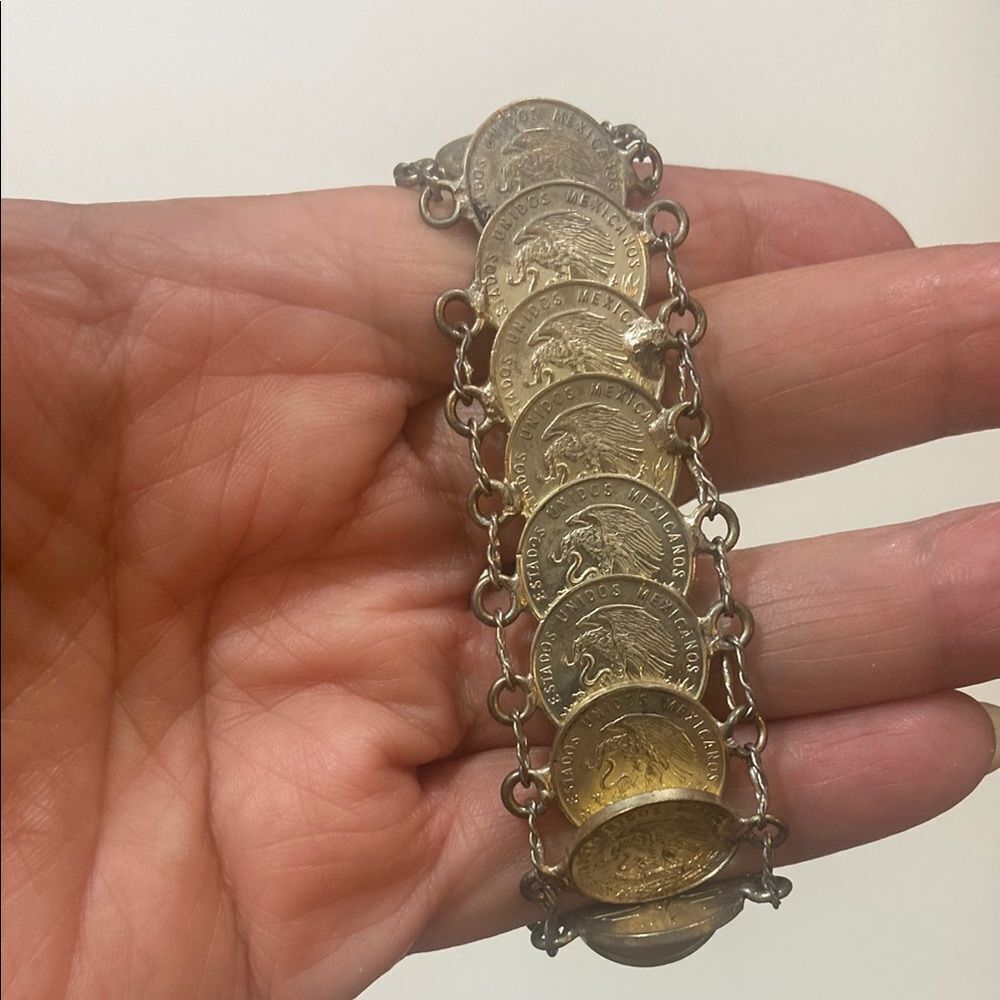 Vintage Tone Silver & Gold Coin Bracelet Handmade 20 Coins The Five Cents